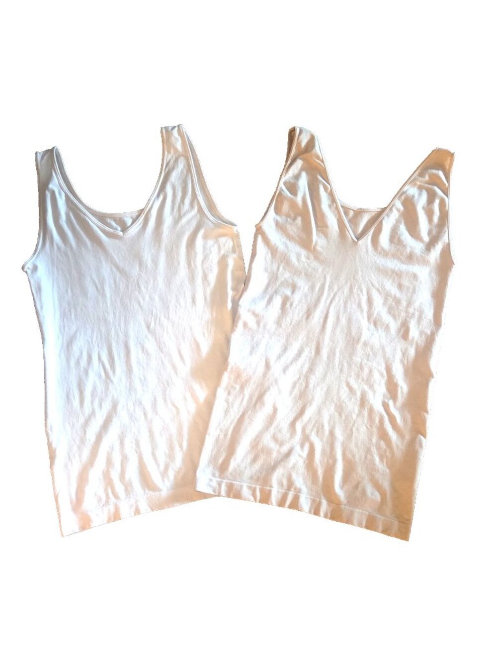 2 White and Flesh-Tone Tank Tops Seamless Smoothing Shapewear One Size
